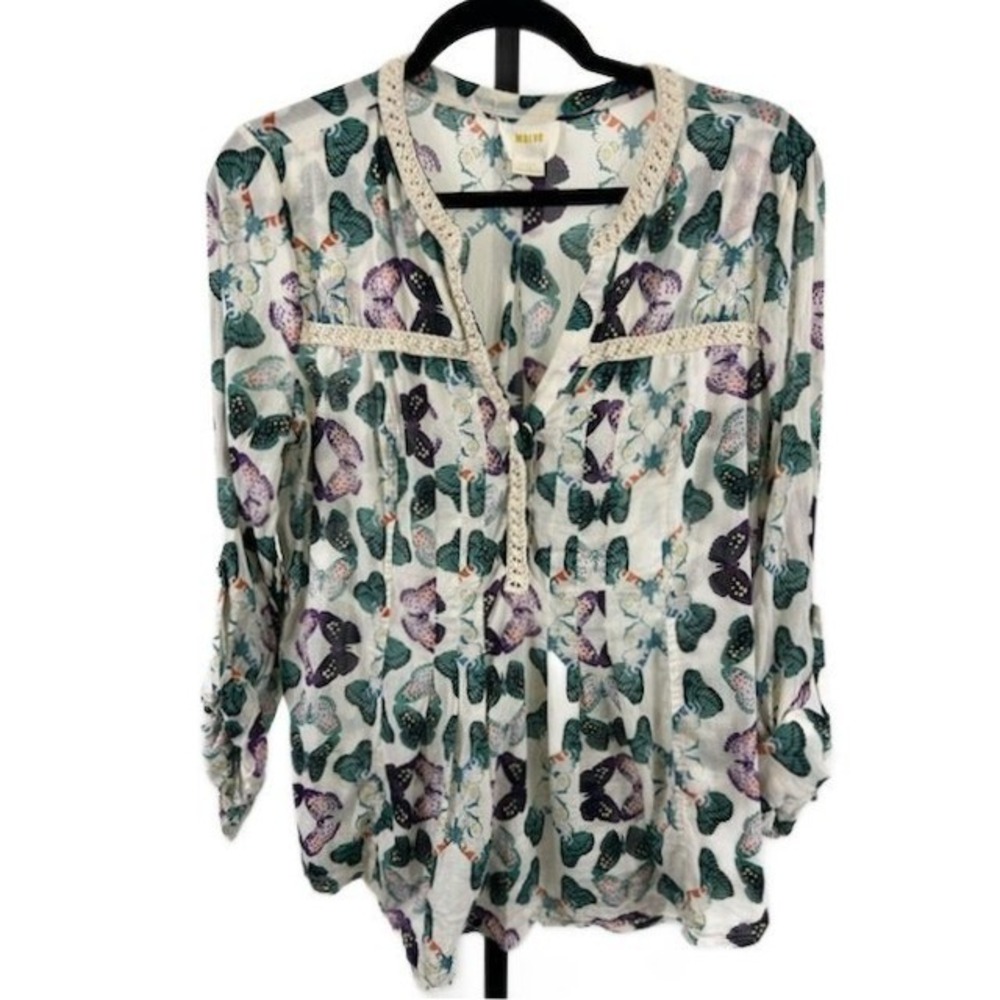 Maeve Anthropologie Blouse Womens Size 10 Butterfly Peasant Blouse Cottagecore